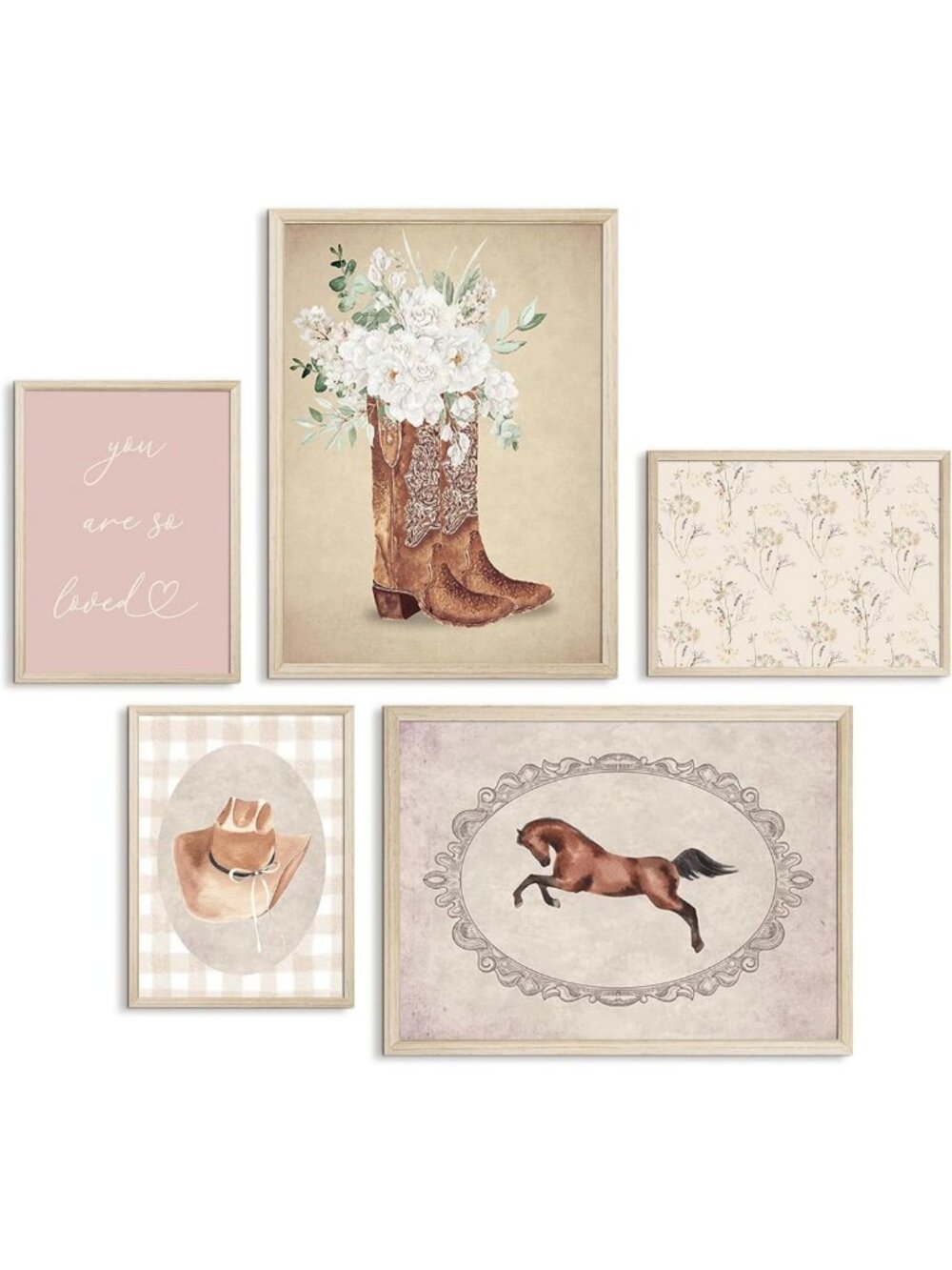 Vintage Cowgirl Wall Art | Rustic Floral Horse Prints | Aesthetic Room Decor